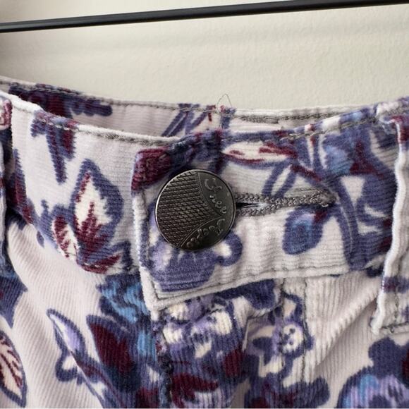 Free People Floral Corduroy Pants 5-Pocket Belt Loops Zip Button Stretch Cotton - Picture 6 of 10
